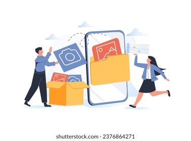 Predictive analytics. Process of using and processing data to forecast future outcome. Business ideas or decisions development. Character collecting data for research. Flat vector illustration