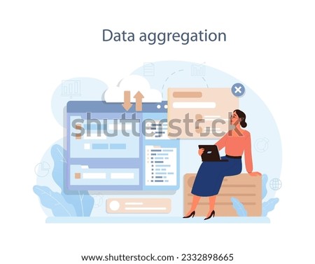 Predictive analytics. Process of using and processing data to forecast future outcome. Business ideas or decisions development. Character aggregating data for research. Flat vector illustration