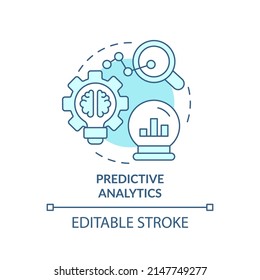 Predictive analytics turquoise concept icon. Automated data management abstract idea thin line illustration. Predict trend. Isolated outline drawing. Editable stroke. Arial, Myriad Pro-Bold fonts used