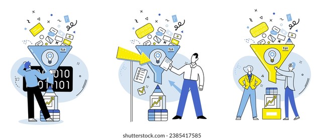 Predictive analytics vector illustration. Strategic decision making relies on predictive analytics to forecast market trends and inform business strategies The database historical data is essential