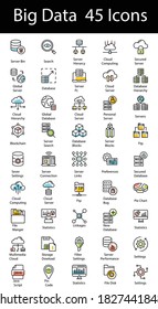 Predictive Data Analytics Icons Set, Data Science Symbol on White background, Information Performance and Research Vector Color Design Concept,
