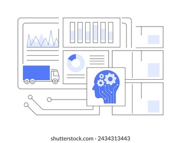 Análisis de inventario predictivo con ilustración vectorial de concepto abstracto de IA. Gestión de la cadena de suministro. Predice las necesidades de inventario y optimiza los niveles de stock para reducir costos. metáfora abstracta.