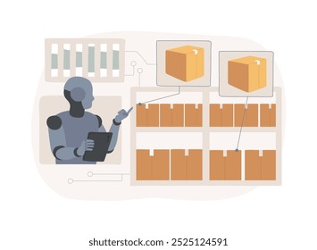 Análise de Inventário Preditivo com ilustração vetorial de conceito abstrato de AI. Gerenciamento da cadeia de fornecimento. Preveja as necessidades de inventário e otimize os níveis de estoque para reduzir custos.