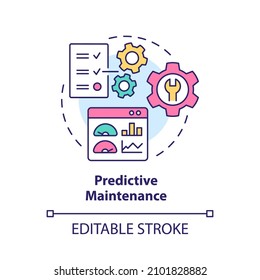 Predictive maintenance concept icon. Evaluating virtual asset condition abstract idea thin line illustration. Isolated outline drawing. Editable stroke. Roboto-Medium, Myriad Pro-Bold fonts used