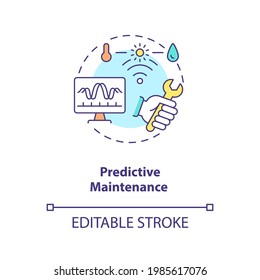 Predictive maintenance concept icon. Industry 4.0 trend idea thin line illustration. Determination in-service equipment condition. Vector isolated outline RGB color drawing. Editable stroke