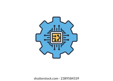 Icono de mantenimiento predictivo. y cpu. estrategias de mantenimiento predictivo. icono relacionado con la industria, la tecnología. estilo de icono de línea plana. diseño de vector simple editable