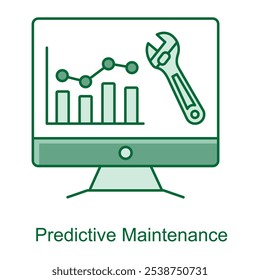 Icono de mantenimiento predictivo: llave con gráfico de análisis, que representa la gestión proactiva del equipo.
