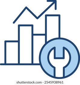 Predictive Maintenance Icon – Wrench with a Chart Showing Data Trends. Black Vector outline style
