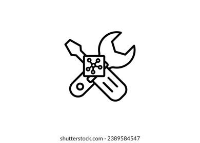 Predictive maintenance icon. Wrench and cpu. predictive maintenance strategies. icon related to industry, technology. line icon style. simple vector design editable