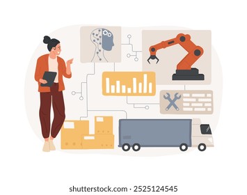 Soluções de manutenção preditiva com ilustração vetorial de conceito abstrato de IA. Gerenciamento da cadeia de fornecimento. Preveja a manutenção dos equipamentos, reduza o tempo de inatividade e os custos. Tecnologia AI. metáfora abstrata.