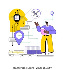 Soluções de manutenção preditiva com ilustração vetorial de conceito abstrato de IA. Gerenciamento da cadeia de fornecimento. Preveja a manutenção dos equipamentos, reduza o tempo de inatividade e os custos. Tecnologia AI. metáfora abstrata.