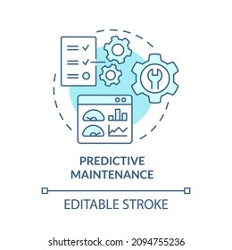 Predictive Maintenance Turquoise Concept Icon. Digital Twin Benefit Abstract Idea Thin Line Illustration. Isolated Outline Drawing. Editable Stroke. Roboto-Medium, Myriad Pro-Bold Fonts Used