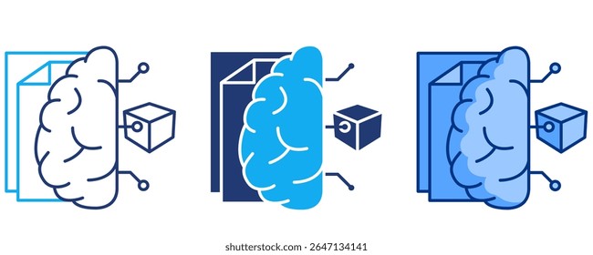 Ícone de modelo preditivo representado por cubo, rede, cérebro, documento Azul, Dualine, Dualtone style.