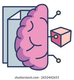Ícone do modelo de previsão representado por cubo, rede, cérebro, estilo de Cor Linear do documento.