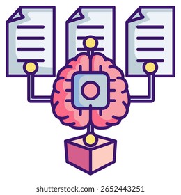Ícone de modelo preditivo representado por chip,brain,cube,explicationpaper Lineal Color style.