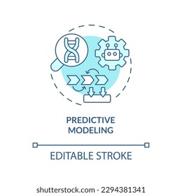 Predictive modeling turquoise concept icon. Analyze datasets of patient information. AI and ML in precision medicine abstract idea thin line illustration. Isolated outline drawing. Editable stroke