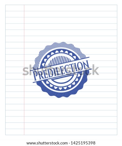 Predilection emblem draw with pen effect. Blue ink. Vector Illustration. Detailed.