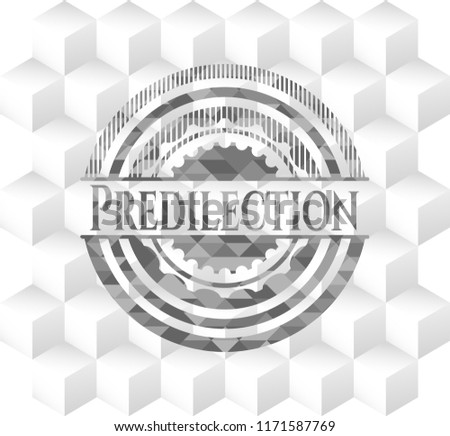 Predilection grey emblem. Retro with geometric cube white background