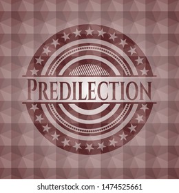 Predilection red seamless emblem or badge with abstract geometric pattern background.