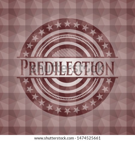 Predilection red seamless emblem or badge with abstract geometric pattern background.