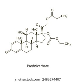 Prednisolone flat skeletal molecular structure Corticosteroid drug used in inflammation treatment. Vector illustration scientific diagram.