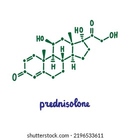 Prednisolone Hand Drawn Vector Formula Chemical Structure Lettering Blue Green Steroid Medication