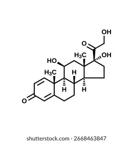 Prednisolone structural formula, vector illustration