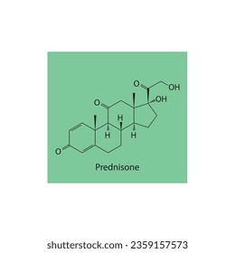 Prednisone Synthetic Corticosteroid used as an anti-inflammatory and immunosuppressive medication Molecular structure skeletal formula on green background.
