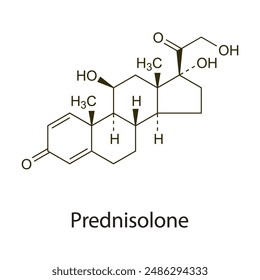 Prednylidene flat skeletal molecular structure Corticosteroid drug used in inflammation treatment. Vector illustration scientific diagram.