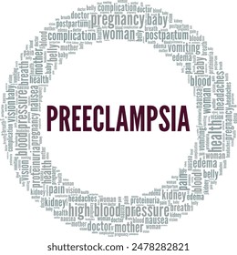 Preeclampsia nube de palabras diseño conceptual aislado sobre fondo blanco.