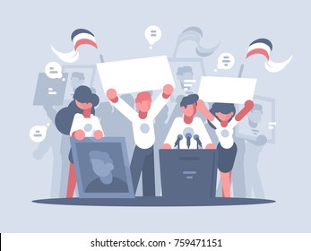 Pre-election campaign. Promotion and advertising of candidate. Vector illustration