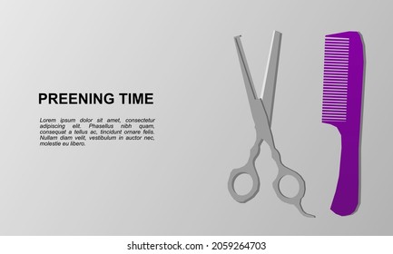 Preening Time scissor purple and comb illustration