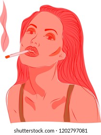 a preety model girl with a cigarette on her lips