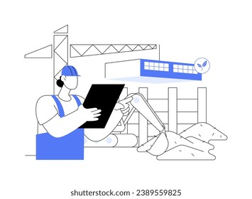 Prefab house abstract concept vector illustration. Process of making prefab house, ecology environment, sustainable building construction, eco-friendly architecture abstract metaphor.