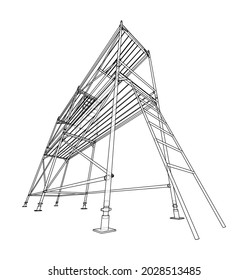 Prefabricated scaffolding. Vector rendering of 3d. Wire-frame style. The layers of visible and invisible lines are separated