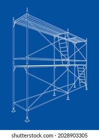 Vorgefertigte Gerüste. Vektorgrafik von 3d. Wire-Frame-Stil. Die Schichten sichtbarer und unsichtbarer Linien sind getrennt