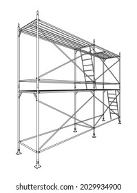 Prefabricated scaffolding. Vector rendering of 3d. Wire-frame style. The layers of visible and invisible lines are separated