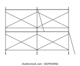 Prefabricated scaffolding. Vector rendering of 3d. Wire-frame style. The layers of visible and invisible lines are separated. Orthography