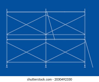 Prefabricated scaffolding. Vector rendering of 3d. Wire-frame style. The layers of visible and invisible lines are separated. Orthography