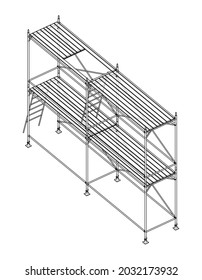 Prefabricated scaffolding. Vector rendering of 3d. Wire-frame style. The layers of visible and invisible lines are separated. Orthography