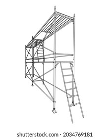 Prefabricated scaffolding. Vector rendering of 3d. Wire-frame style. The layers of visible and invisible lines are separated