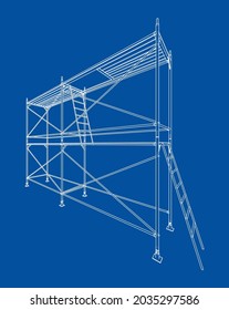 Prefabricated scaffolding. Vector rendering of 3d. Wire-frame style. The layers of visible and invisible lines are separated