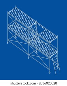 Prefabricated scaffolding. Vector rendering of 3d. Wire-frame style. The layers of visible and invisible lines are separated. Orthography