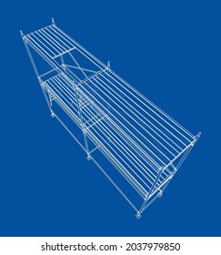 Prefabricated scaffolding. Vector rendering of 3d. Wire-frame style. The layers of visible and invisible lines are separated