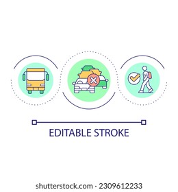 Prefer public vehicle and walking loop concept icon. Avoid traffic jams. Urban lifestyle abstract idea thin line illustration. Isolated outline drawing. Editable stroke. Arial font used