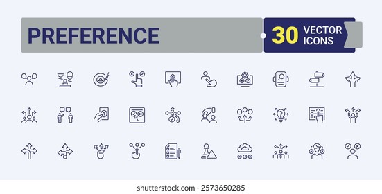 Preference linear icon collection. Containing quiz, business, option, opportunity, preference, variety, choice and more. Minimalistic icons. Vector illustration in modern line style.