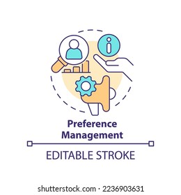 Preference management concept icon. Using consumer data. Personalized marketing abstract idea thin line illustration. Isolated outline drawing. Editable stroke. Arial, Myriad Pro-Bold fonts used