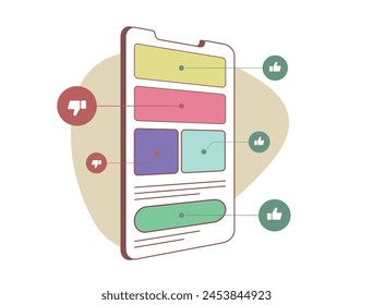 Preference Testing in UX Research concept. User preference research methods. Mobile app design usability testing, decision-making process. Outline vector illustration isolated on white