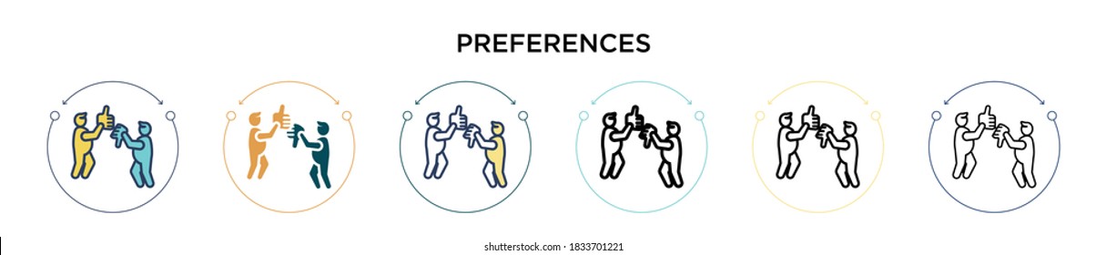 Preferences icon in filled, thin line, outline and stroke style. Vector illustration of two colored and black preferences vector icons designs can be used for mobile, ui, web