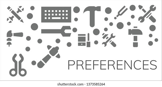 preferences icon set. 11 filled preferences icons.  Simple modern icons about  - Configuration, Hammer, Tool, Tools, Tuning